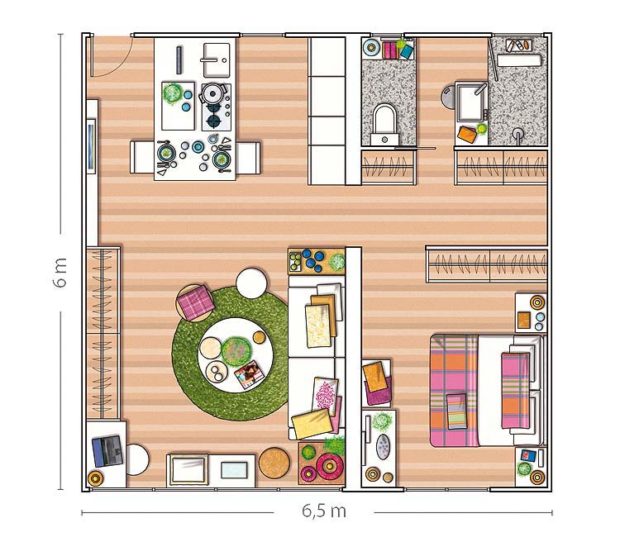 Зонування однокімнатної квартири: 9 способів + фото